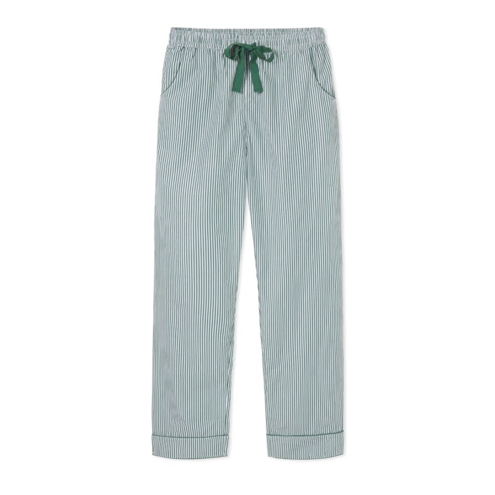 Lake Pajamas Mens Cotton Poplin Evergreen Stripped Sleep Pants Green White M